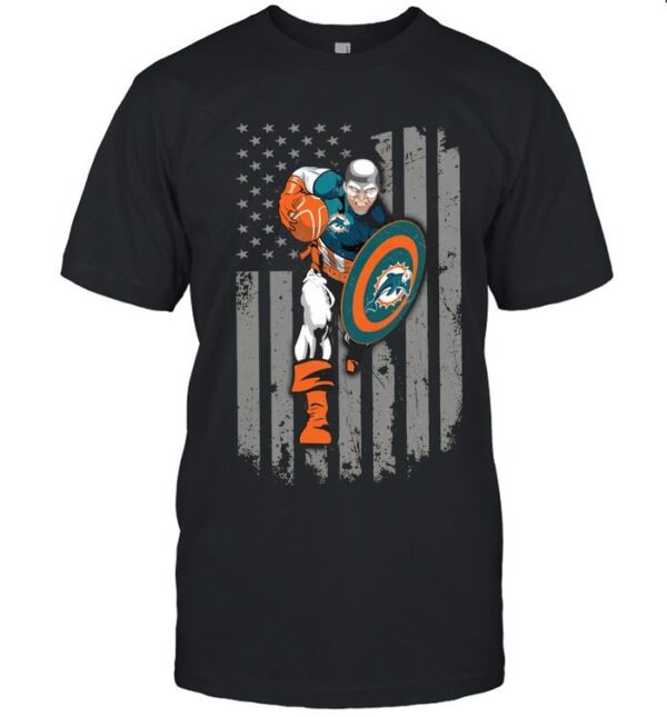 American Football Captain America Miami Dolphins T shirt For Fans