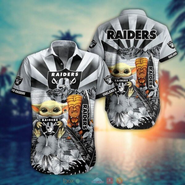 Baby Yoda Oakland Raiders NFL Hawaiian Shirt and Shorts For Fans