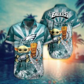 Baby Yoda Philadelphia Eagles NFL Hawaiian Shirt and Shorts For Fans