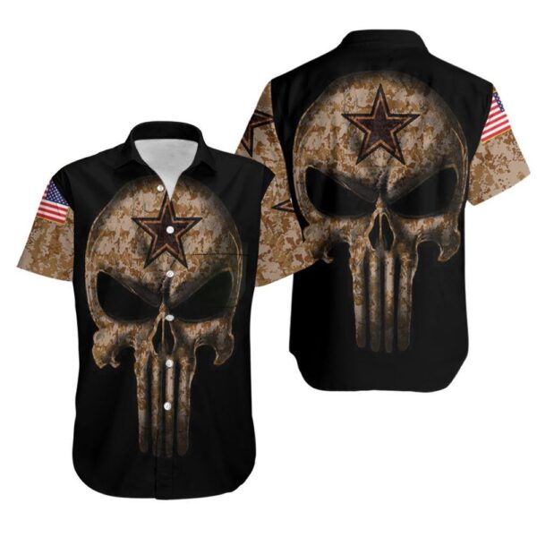 Camouflage Skull Dallas Cowboys American Flag Hawaiian Shirt For Fans