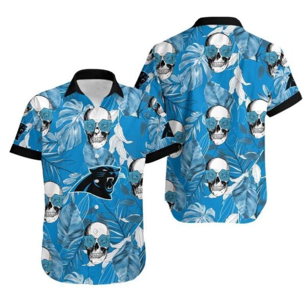 Carolina Panthers Coconut Leaves And Skulls Hawaiian Shirt For Fans