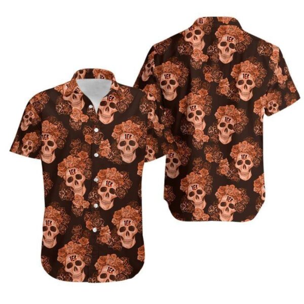 Cincinnati Bengals Mystery Skull And Flower Hawaiian Shirt For Fans