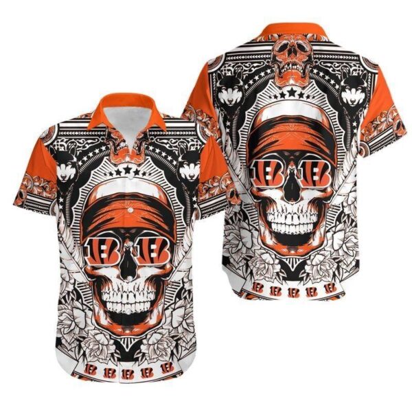 Cincinnati Bengals Skull NFL Hawaiian Shirt For Fans 01