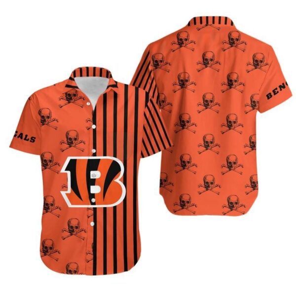 Cincinnati Bengals Stripes and Skull Hawaiian SHirt For Fans