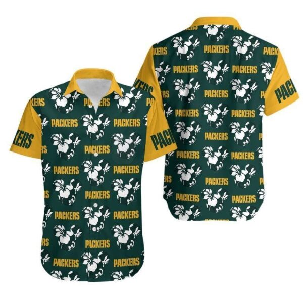 Green Bay Packers Mickey and Flowers Hawaiian Shirt For Fans
