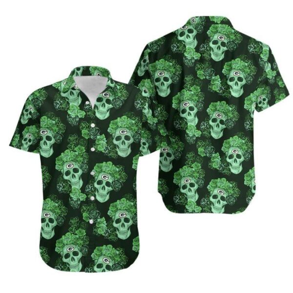 Green Bay Packers Mystery Skull And Flower Hawaiian Shirt For Fans