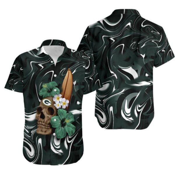 Green Bay Packers Skull and Hibiscus Flower NFL Hawaiian Shirt For Fans
