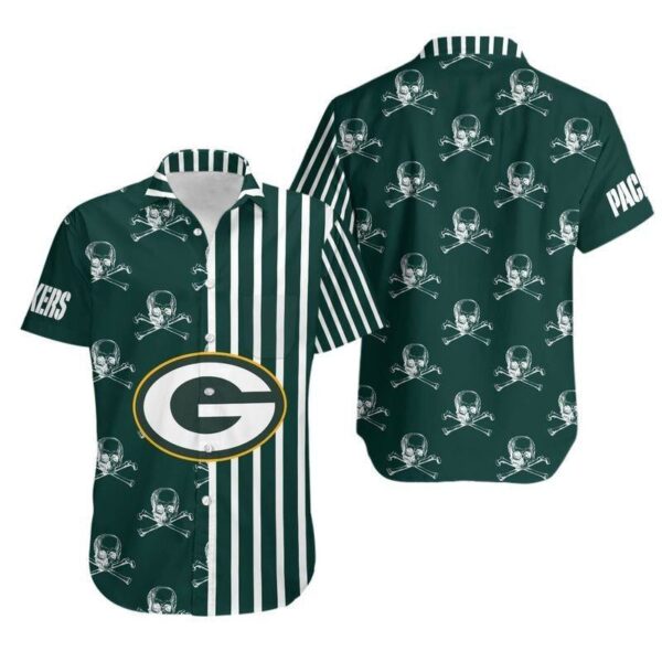 Green Bay Packers Stripes and Skull Hawaiian Shirt For Fans