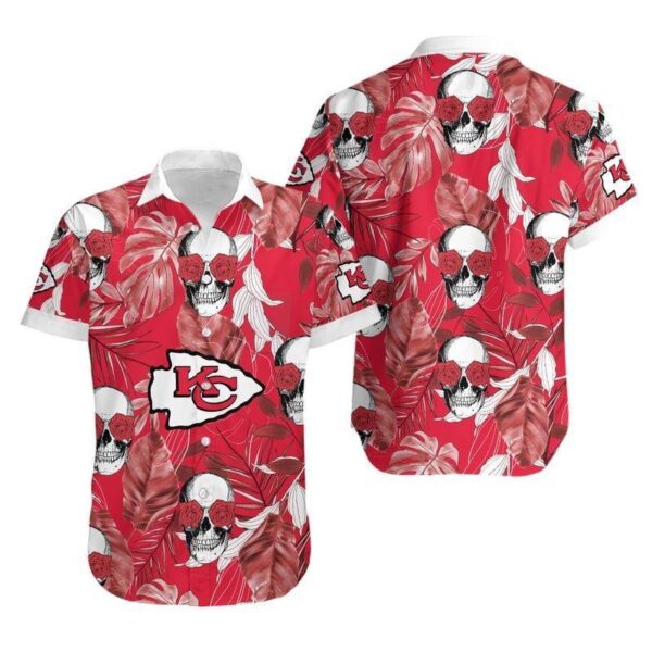 Kansas City Chiefs Coconut Leaves And Skulls Hawaiian Shirt For Fans