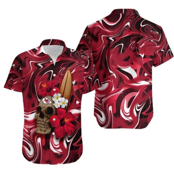 Kansas City Chiefs Skull and Hibiscus Flower NFL Hawaiian Shirt For Fans