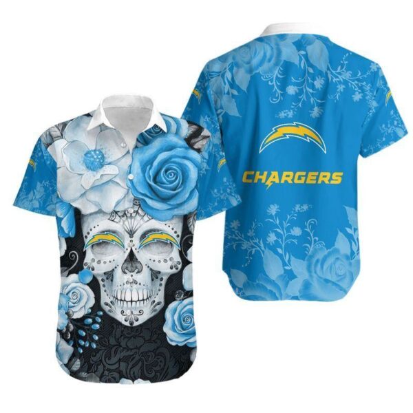 Los-Angeles-Chargers-Skull-NFL-Hawaiian-Shirt-For-Fans