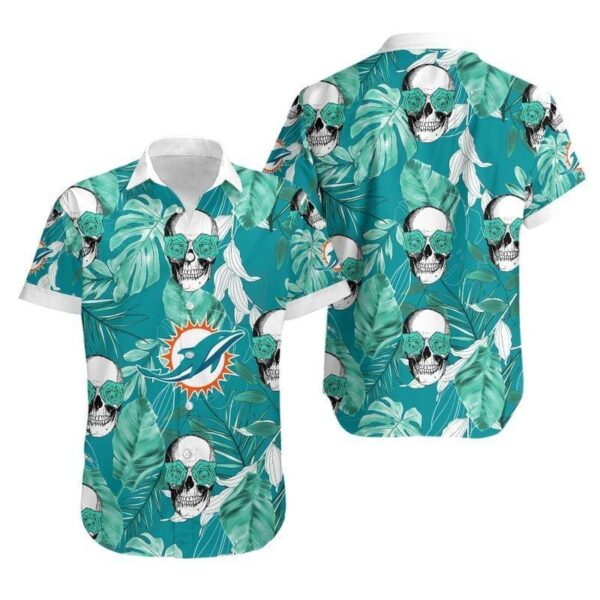 Miami Dolphins Coconut Leaves And Skulls Hawaiian Shirt For Fans