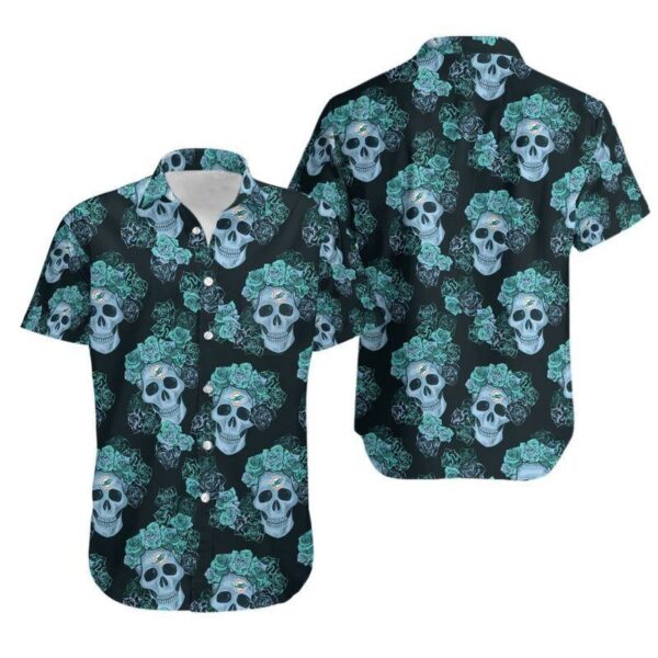 Miami Dolphins Mystery Skull And Flower Hawaiian Shirt For Fans