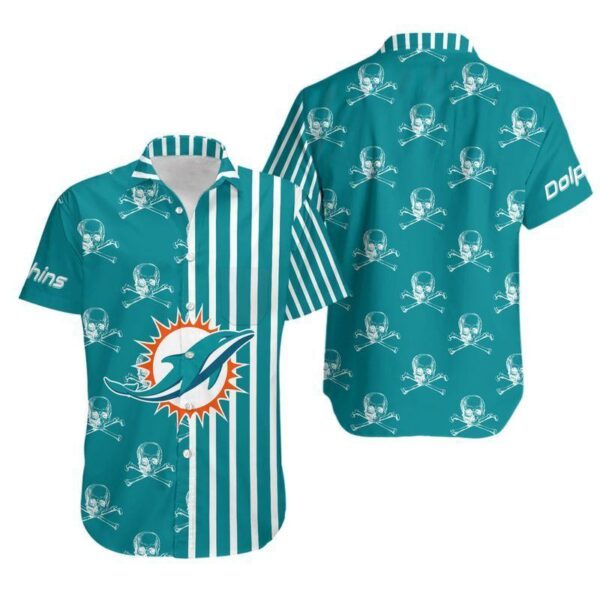 Miami Dolphins Stripes and Skull Hawaiian Shirt For Fans