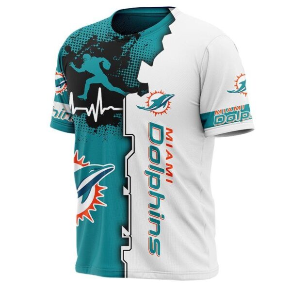 Miami Dolphins football 3d T shirt custom graphic heart ECG line