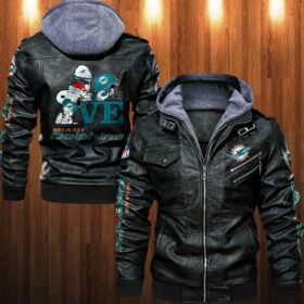 Miami Dolphins nfl Snoopy Love Leather Jacket custom For Fan