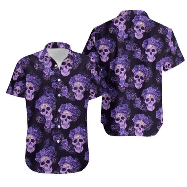 Minnesota Vikings Mystery Skull And Flower Hawaiian Shirt For Fans
