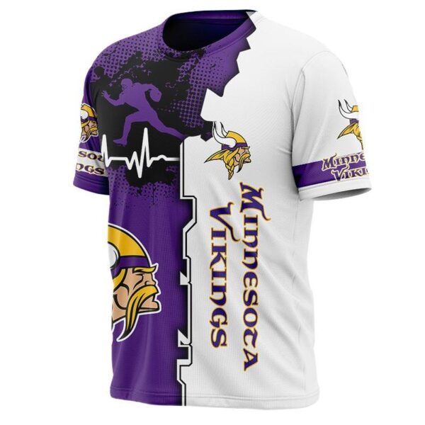 Minnesota Vikings footnball 3d T shirt graphic heart ECG line