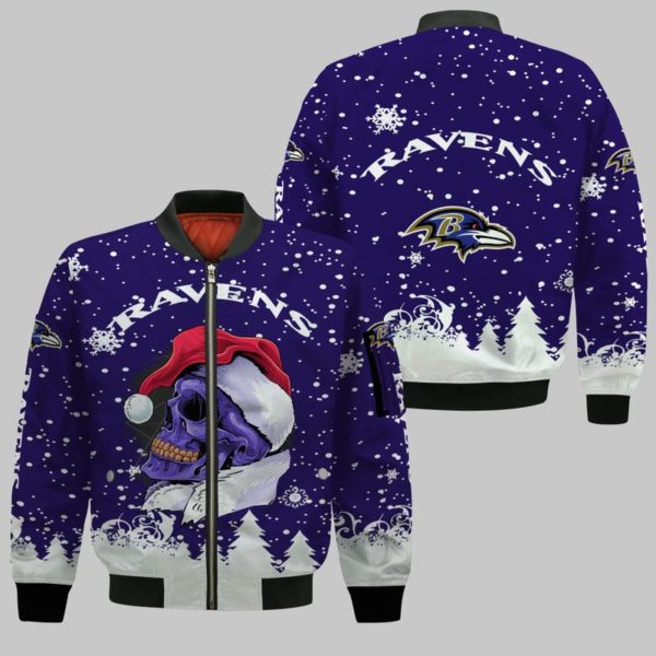 NFL Baltimore Ravens Bomber Jacket Hoodie Sweatshirt T-shirt Christmas Skull Limited Edition