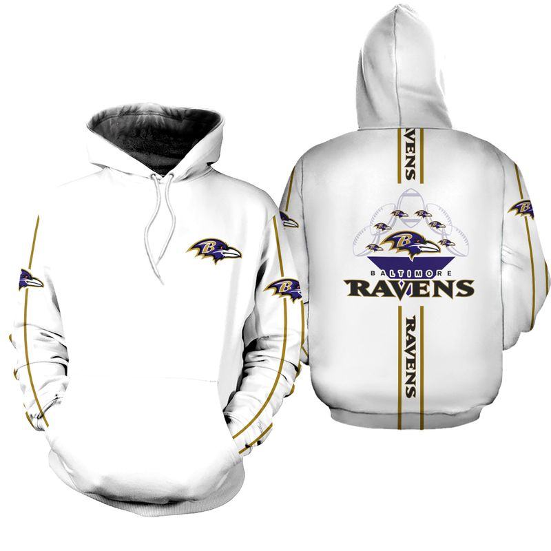 NFL Baltimore Ravens Hoodie White Limited Edition All Over Print