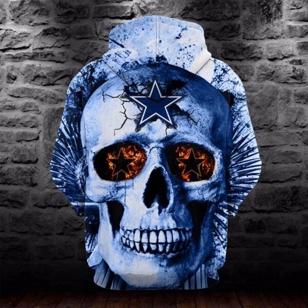 NFL Dallas Cowboys full 3D HOODIE neon blue skull