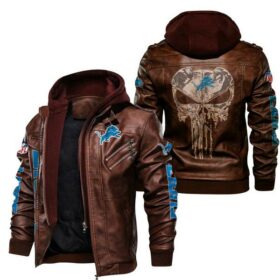 NFL Detroit Lions Punisher Skull Leather Jacket custom fan