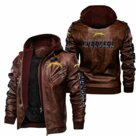 NFL Los Angeles Chargers Leather Jacket Brown 1