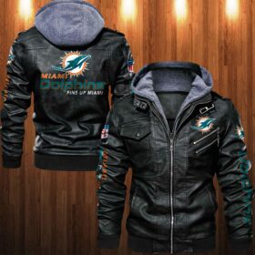 NFL Miami Dolphins Fins Up Miami Black football Leather Jacket