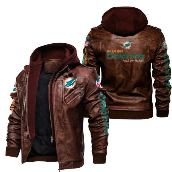 NFL Miami Dolphins Leather Jacket Fins Up Miami
