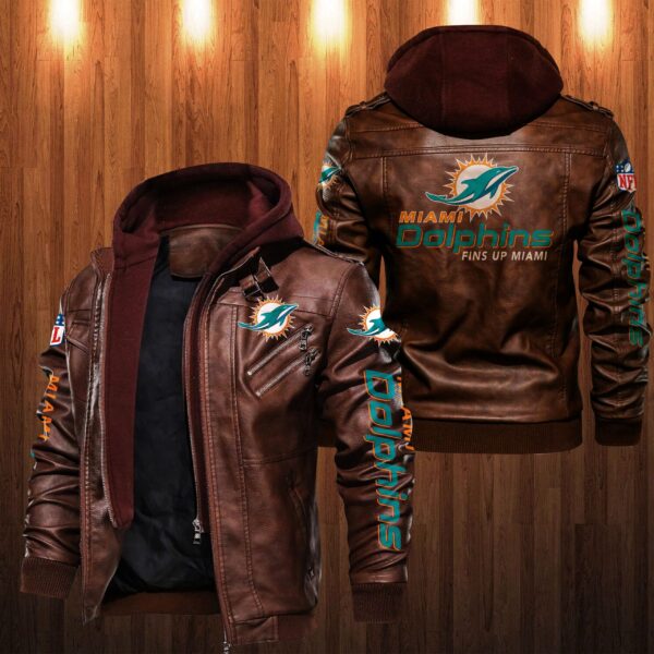 NFL Miami Dolphins Leather Jacket Fins Up Miami Brown