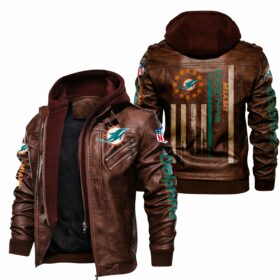 NFL Miami Dolphins Leather Jacket Flag Brown