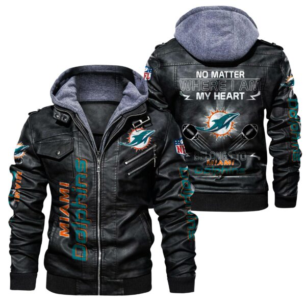 NFL Miami Dolphins Leather Jacket No Matter Where I Am My heart