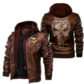 NFL Minnesota Vikings Punisher Skull Leather Jacket custom for fan