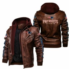 NFL New England Patriots Leather Jacket Brown Do Your Job