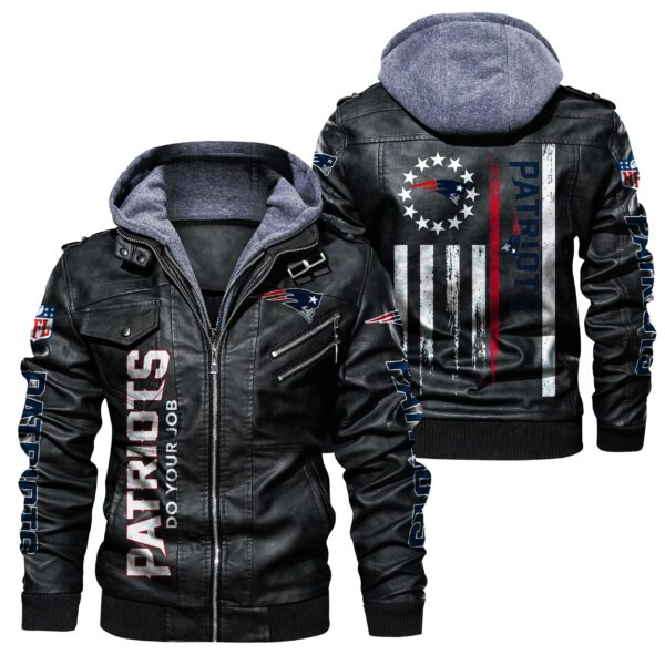 NFL New England Patriots Leather Jacket Flag