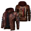 NFL New England Patriots Leather Jacket Flag Brown