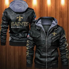 NFL New Orleans Saints Leather Jacket Black For Fans