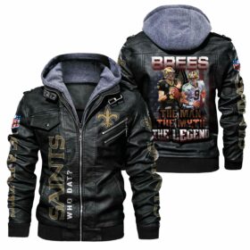 NFL New Orleans Saints Leather Jacket Brees The man The Myth The Legend
