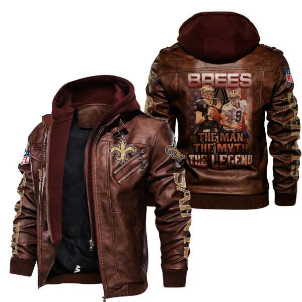 NFL New Orleans Saints Leather Jacket Brees The man The Myth The Legend Brown