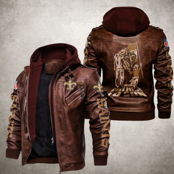 NFL New Orleans Saints Leather Jacket Brown From Father And Son