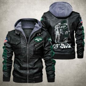 NFL New York Jets Leather Jacket From Father And Son Black