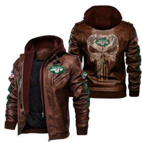 NFL New York Jets Punisher Skull Leather Jacket custom for fan