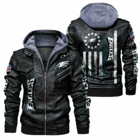 NFL Philadelphia Eagles Leather Jacket Flag Black