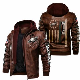 NFL Philadelphia Eagles Leather Jacket Flag Brown