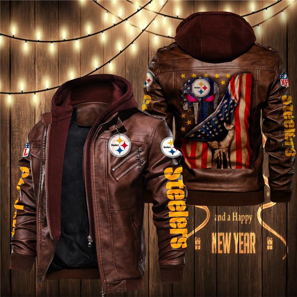 American Flag And Skull Pittsburgh Steelers NFL Leather Jacket