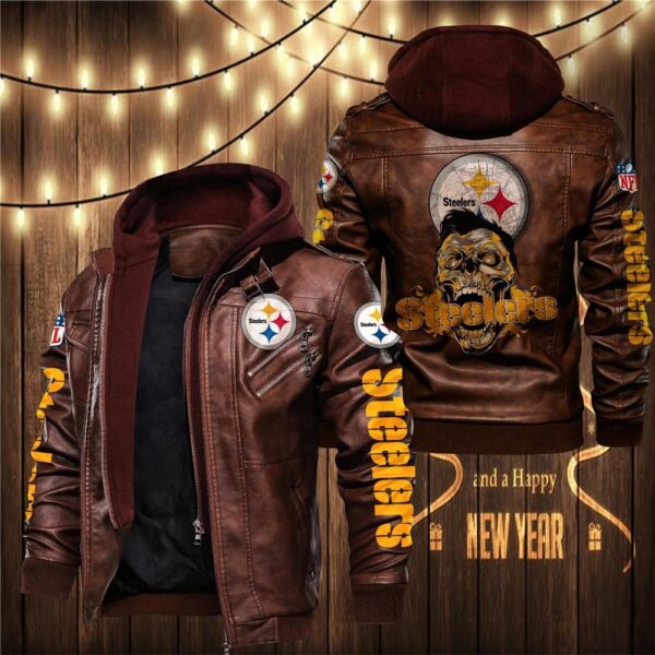 NFL Pittsburgh Steelers Leather Jacket Skulls Graphic Gift for fans