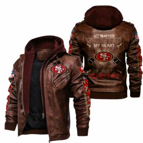 NFL San Francisco 49ers Leather Jacket No Matter Wherre I Am My Heart Brown
