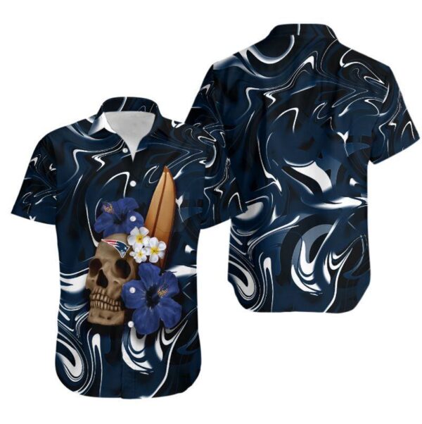 New England Patriots Skull and Hibiscus Flower Hawaiian Shirt For Fans