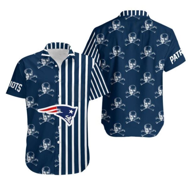 New England Patriots Stripes and Skull Hawaiian Shirt For Fans