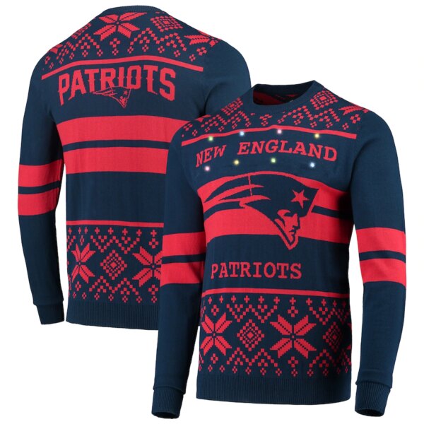 New England Patriots nfl Navy Red Light Up Ugly Sweater custom